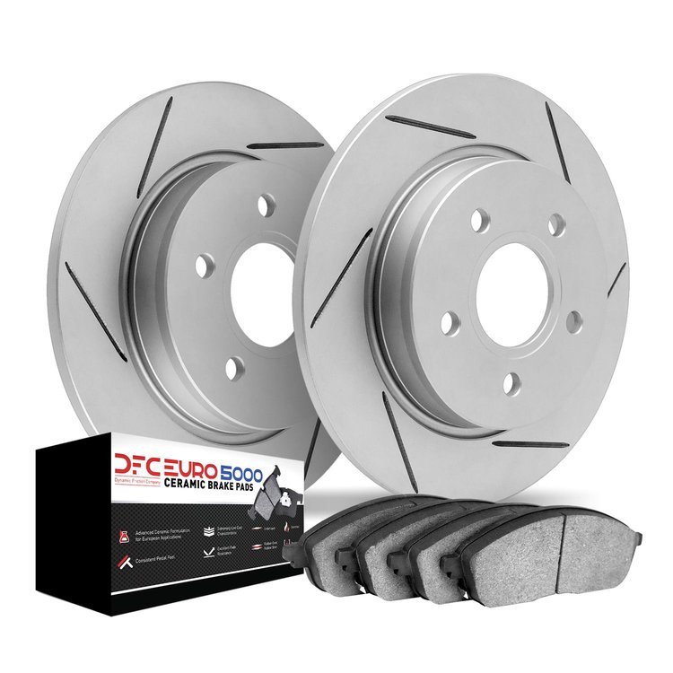 2602-20015 Geoperformance Slotted Brake Rotors w/5000 Euro Ceramic Brake Pads Kit, 2001-2004 Multiple Makes/Models, Position: Re