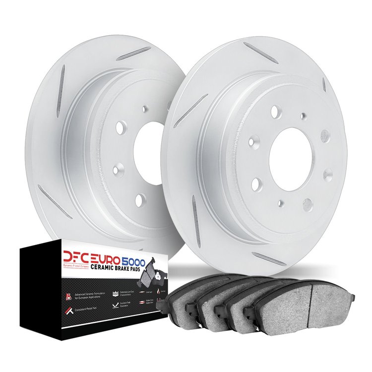 2602-27032 Geoperformance Slotted Brake Rotors w/5000 Euro Ceramic Brake Pads Kit, 2000-2004 Multiple Makes/Models, Position: Re