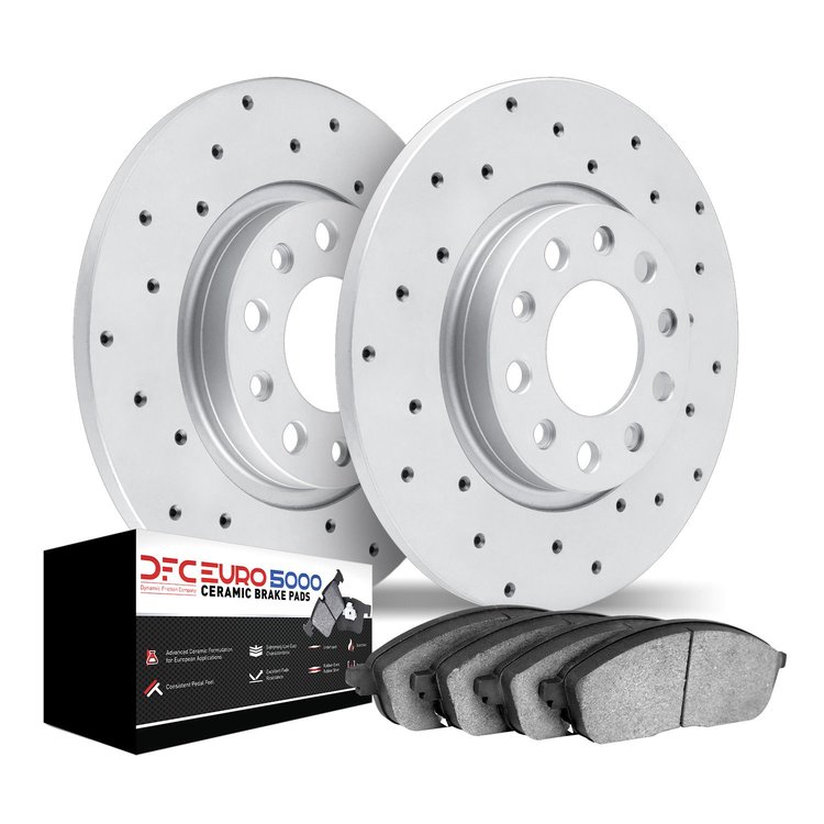 2602-27050 Geoperformance Drilled Brake Rotors w/5000 Euro Ceramic Brake Pads Kit, 2007-2010 Volvo, Position: Rear