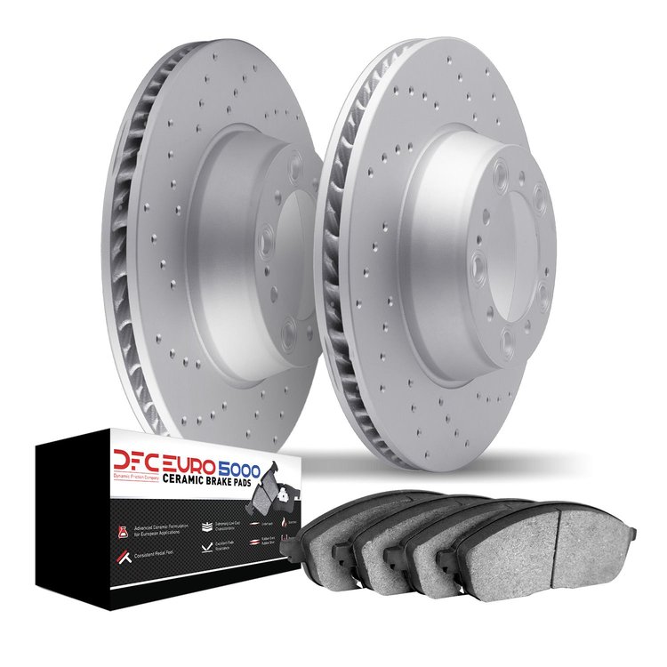 2602-27056 Geoperformance Drilled Brake Rotors w/5000 Euro Ceramic Brake Pads Kit, 2007-2016 Volvo, Position: Front