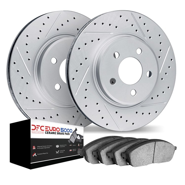 2602-31293 Geoperformance Drilled/Slotted Rotors w/5000 Euro Ceramic Brake Pads Kit, Fits Select BMW, Position: Front