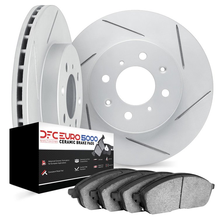 2602-32002 Geoperformance Slotted Brake Rotors w/5000 Euro Ceramic Brake Pads Kit, 2002-2006 Mini, Position: Front
