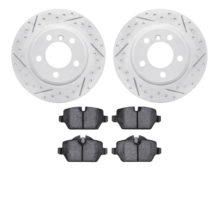 2602-32035 Geoperformance Drilled/Slotted Rotors w/5000 Euro Ceramic Brake Pads Kit, 2013-2016 Mini, Position: Rear