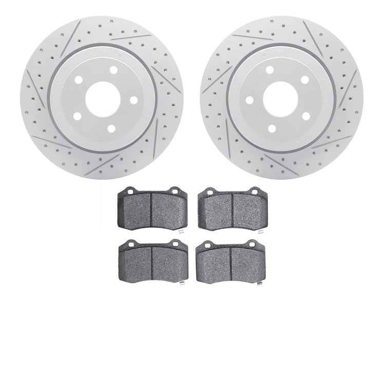 2602-42003 Geoperformance Drilled/Slotted Rotors w/5000 Euro Ceramic Brake Pads Kit, 2006-2010 Mopar, Position: Rear
