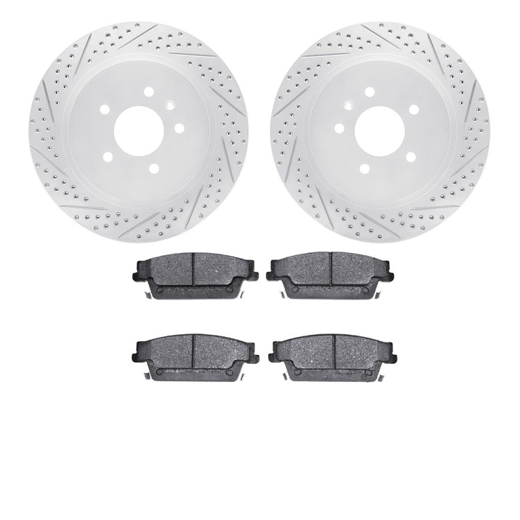 2602-46016 Geoperformance Drilled/Slotted Rotors w/5000 Euro Ceramic Brake Pads Kit, 2005-2011 GM, Position: Rear