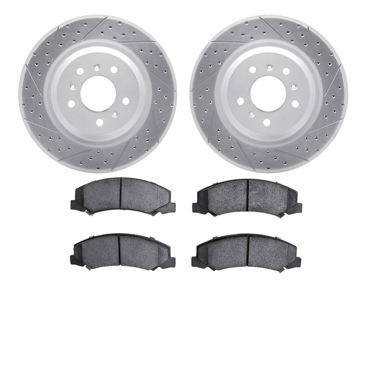 2602-46019 Geoperformance Drilled/Slotted Rotors w/5000 Euro Ceramic Brake Pads Kit, 2006-2016 GM, Position: Front