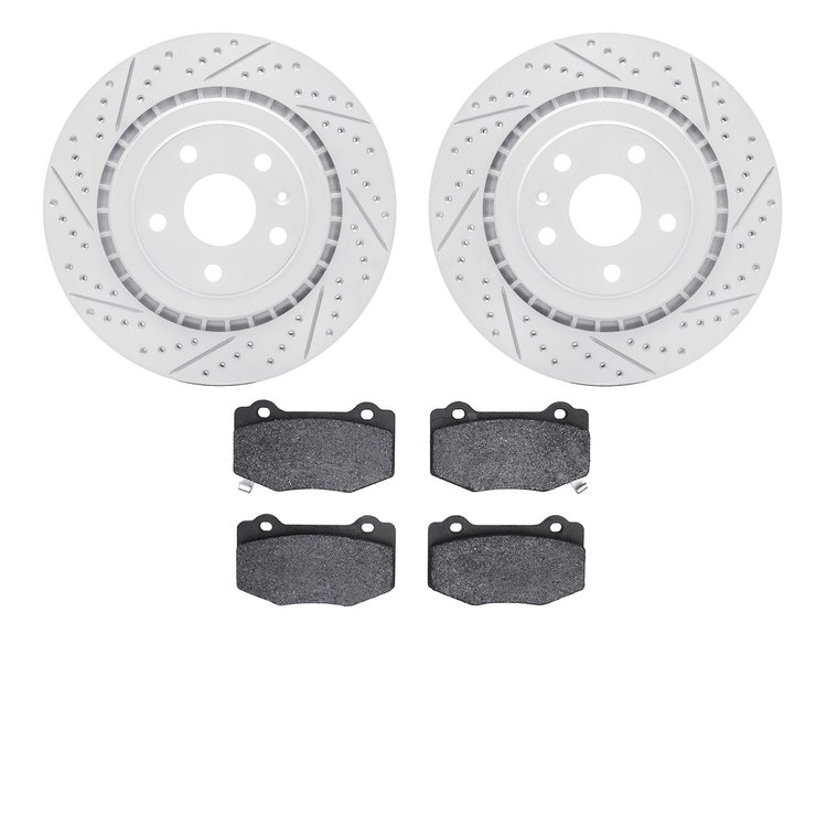2602-47037 Geoperformance Drilled/Slotted Rotors w/5000 Euro Ceramic Brake Pads Kit, Fits Select GM, Position: Rear