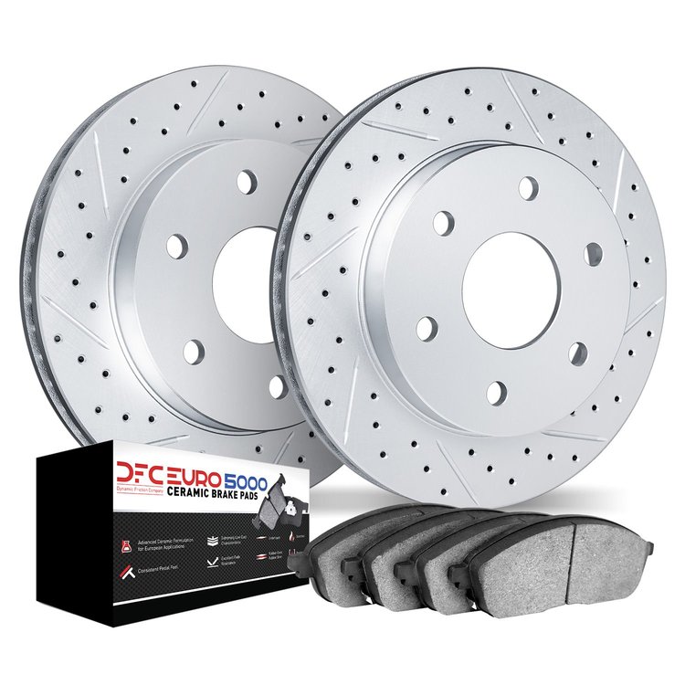 2602-47041 Geoperformance Drilled/Slotted Rotors w/5000 Euro Ceramic Brake Pads Kit, 2015-2020 GM, Position: Front