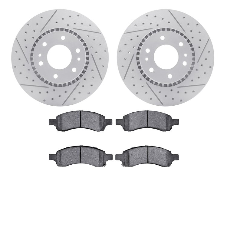 2602-48012 Geoperformance Drilled/Slotted Rotors w/5000 Euro Ceramic Brake Pads Kit, 2006-2009 GM, Position: Front