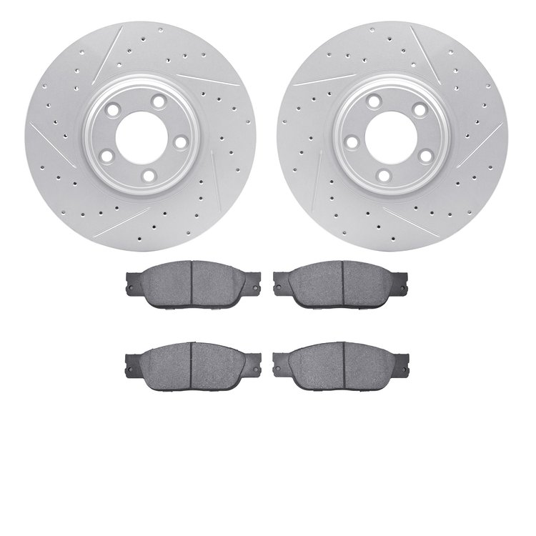 2602-54012 Geoperformance Drilled/Slotted Rotors w/5000 Euro Ceramic Brake Pads Kit, 2003-2005 Jaguar, Position: Front