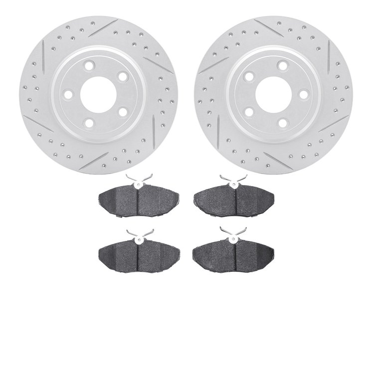 2602-54018 Geoperformance Drilled/Slotted Rotors w/5000 Euro Ceramic Brake Pads Kit, 2003-2005 Jaguar, Position: Rear
