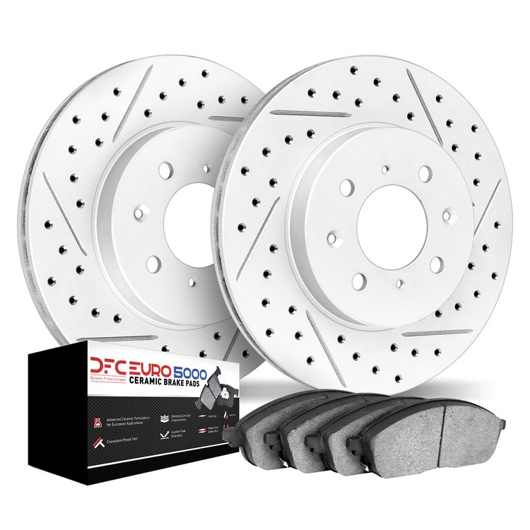 2602-54090 Geoperformance Drilled/Slotted Rotors w/5000 Euro Ceramic Brake Pads Kit, Fits Select Ford/Lincoln/Mercury/Mazda, Pos