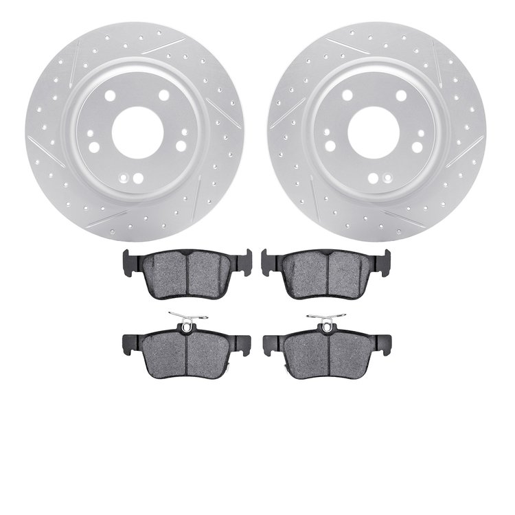 2602-59020 Geoperformance Drilled/Slotted Rotors w/5000 Euro Ceramic Brake Pads Kit, 2017-2020 Acura/Honda, Position: Rear