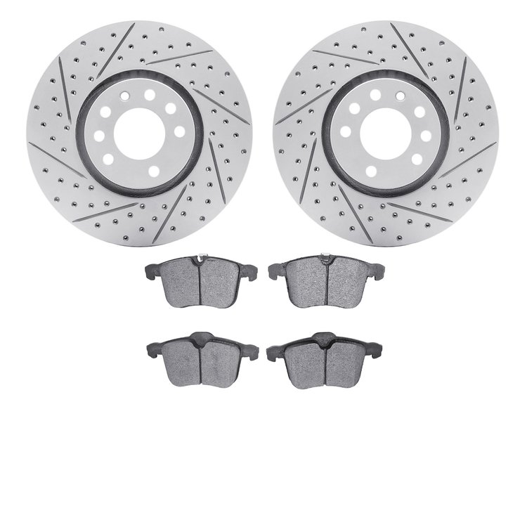 2602-65025 Geoperformance Drilled/Slotted Rotors w/5000 Euro Ceramic Brake Pads Kit, 2003-2011 GM, Position: Front