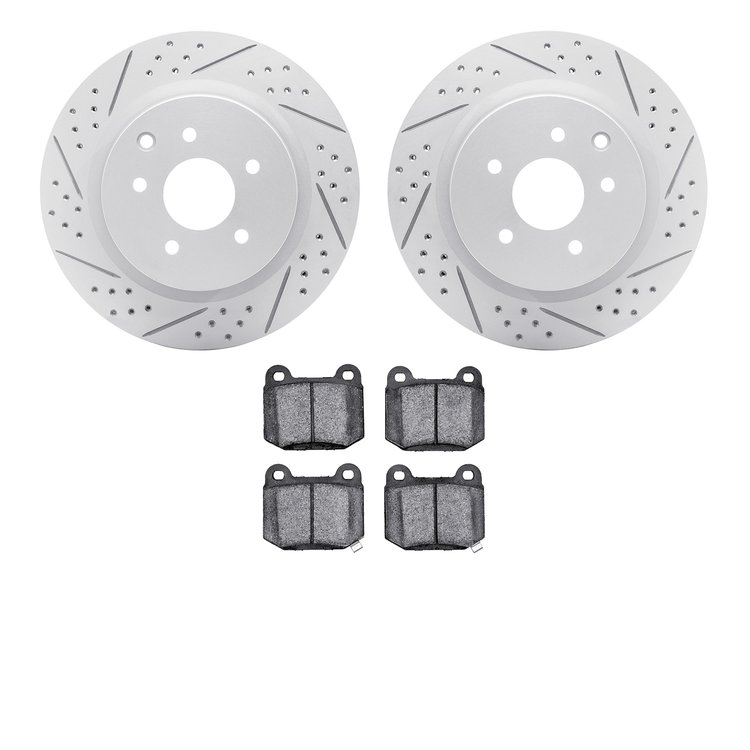 2602-68006 Geoperformance Drilled/Slotted Rotors w/5000 Euro Ceramic Brake Pads Kit, 2003-2008 Infiniti/Nissan, Position: Rear