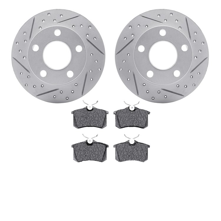 2602-74012 Geoperformance Drilled/Slotted Rotors w/5000 Euro Ceramic Brake Pads Kit, 1997-2005 Audi/Volkswagen, Position: Rear