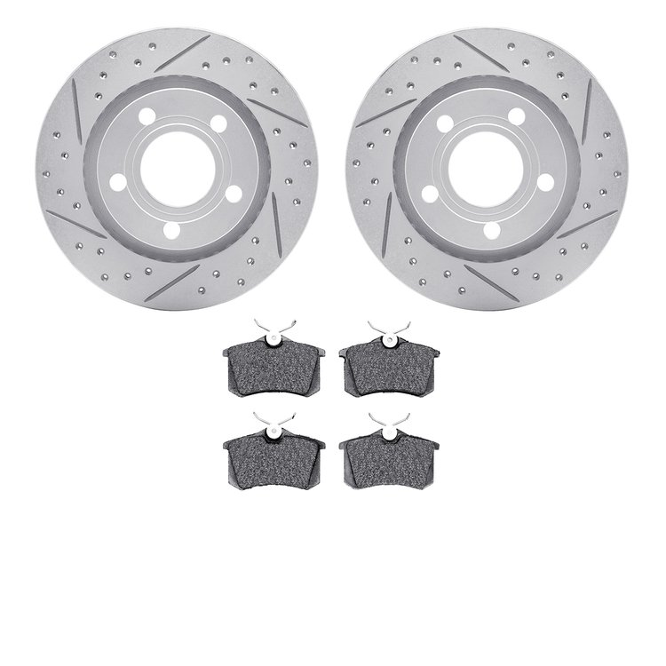2602-74048 Geoperformance Drilled/Slotted Rotors w/5000 Euro Ceramic Brake Pads Kit, 1999-2005 Audi/Volkswagen, Position: Rear