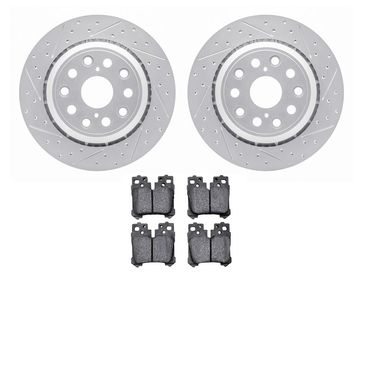 2602-75006 Geoperformance Drilled/Slotted Rotors w/5000 Euro Ceramic Brake Pads Kit, 2007-2017 Lexus/Toyota/Scion, Position: Rea