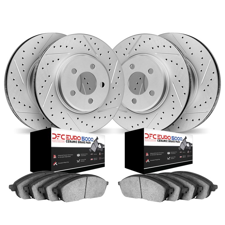 2604-20007 Geoperformance Drilled/Slotted Rotors w/5000 Euro Ceramic Brake Pads Kit, 2017-2019 Multiple Makes/Models, Position: