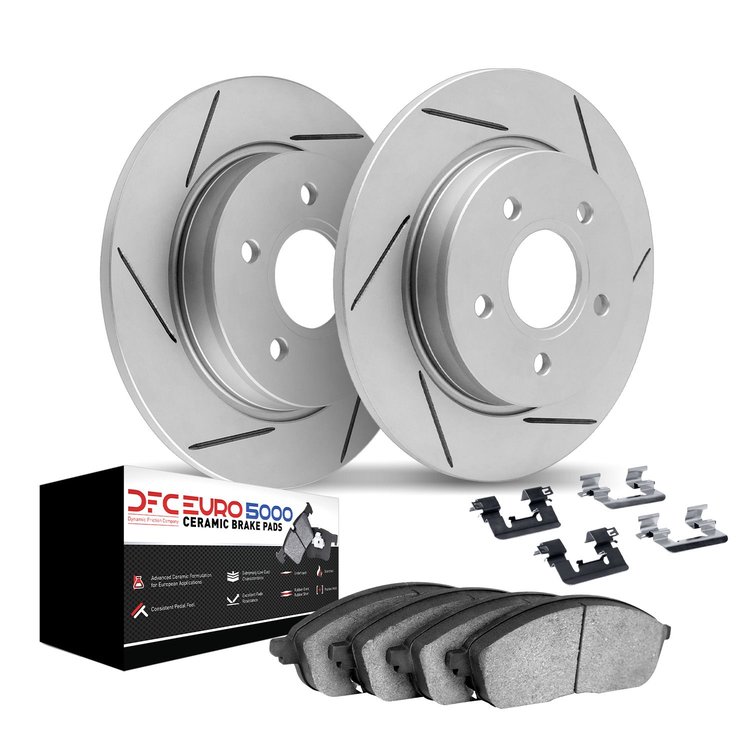 2612-42030 Geoperformance Slotted Brake Rotors w/5000 Euro Ceramic Brake Pads Kit & Hardware, Fits Select Mopar, Position: Rear