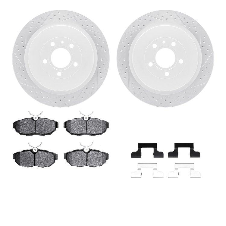 2612-54078 Geoperformance Drilled/Slotted Rotors w/5000 Euro Ceramic Brake Pads Kit & Hardware, 2013-2014 Ford/Lincoln/Mercury/M