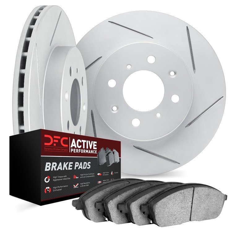 2702-32017 Geoperformance Slotted Brake Rotors with Active Performance Pads Kits, 2007-2015 Mini, Position: Front