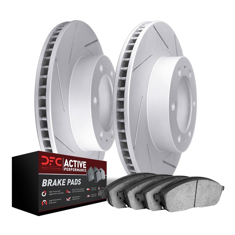 2702-40000 Geoperformance Slotted Brake Rotors with Active Performance Pads Kits, 2003-2017 Mopar, Position: Front