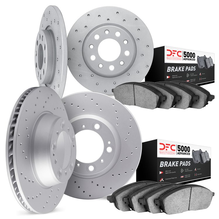 2704-13088 Geoperformance Drilled Brake Rotors with Active Performance Pads Kit, 2004-2006 Subaru, Position: Front and Rear
