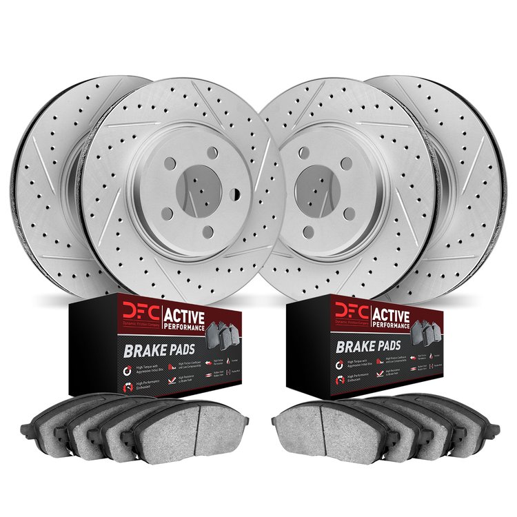 2704-73006 Geoperformance Drilled/Slotted Brake Rotors with Active Performance Pads Kit, 2005-2011 Audi/Volkswagen, Position: Fr