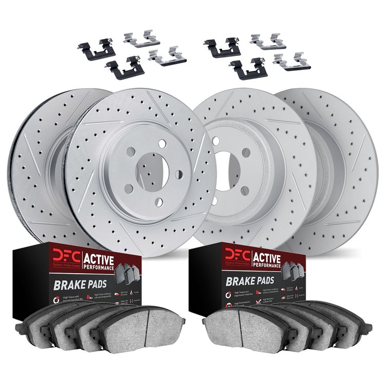 2714-58005 Geoperformance Drilled/Slotted Brake Rotors with Active Performance Pads Kit & Hardware, 2003-2011 Acura/Honda, Posit