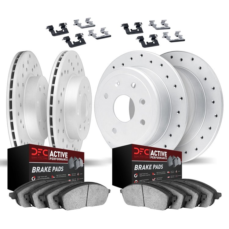 2714-59004 Geoperformance Drilled Brake Rotors with Active Performance Pads Kit & Hardware, 1994-1997 Acura/Honda, Position: Fro