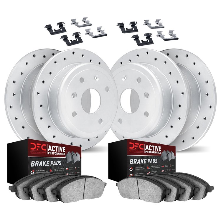 2714-76006 Geoperformance Drilled Brake Rotors with Active Performance Pads Kit & Hardware, 2000-2005 Lexus/Toyota/Scion, Positi