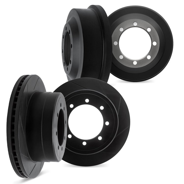 3004-40054 Slotted Brake Rotors & Drums Kit [Black], 1971-1997 Mopar, Position: Front and Rear