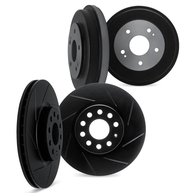 3004-40143 Slotted Brake Rotors & Drums Kit [Black], 1974-1981 Mopar, Position: Front and Rear