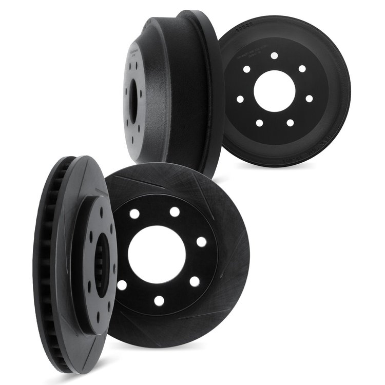 3004-54145 Slotted Brake Rotors & Drums Kit [Black], 1997-2004 Ford/Lincoln/Mercury/Mazda, Position: Front and Rear