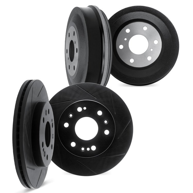 3004-67013 Slotted Brake Rotors & Drums Kit [Black], 1998-2004 Infiniti/Nissan, Position: Front and Rear
