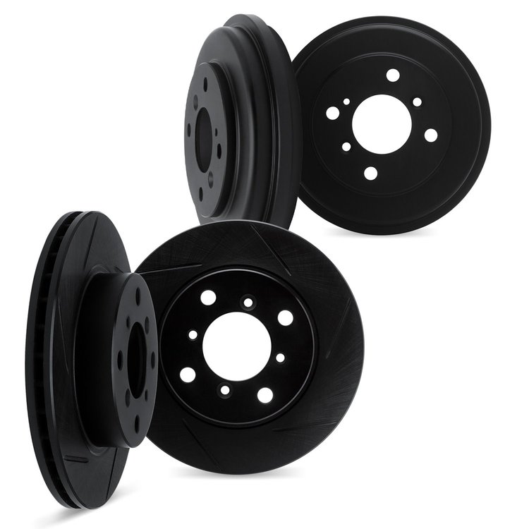 3004-72063 Slotted Brake Rotors & Drums Kit [Black], 2012-2017 Mitsubishi, Position: Front and Rear