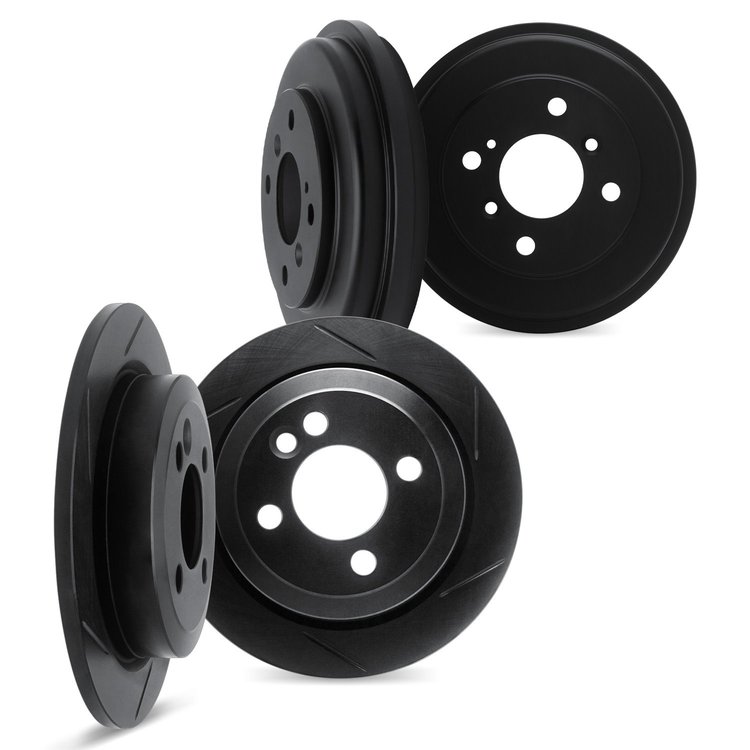 3004-92009 Slotted Brake Rotors & Drums Kit [Black], 2011-2015 GM, Position: Front and Rear