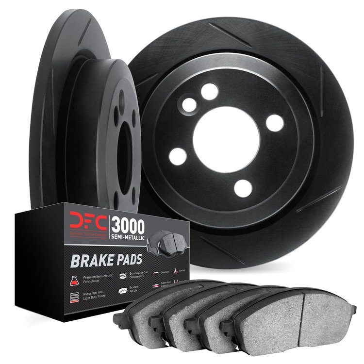 3102-07002 Slotted Brake Rotors with 3000-Series Semi-Metallic Brake Pads Kit [Black], 1968-1992 Multiple Makes/Models, Position
