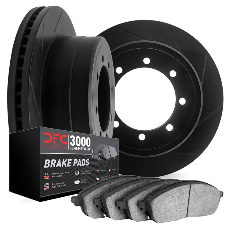 3102-40004 Slotted Brake Rotors with 3000-Series Semi-Metallic Brake Pads Kit [Black], 1978-1981 Mopar, Position: Front
