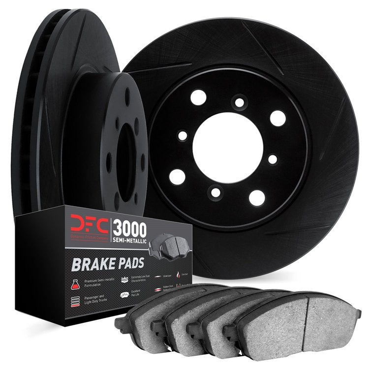 3102-54014 Slotted Brake Rotors with 3000-Series Semi-Metallic Brake Pads Kit [Black], 2004-2015 Ford/Lincoln/Mercury/Mazda, Pos
