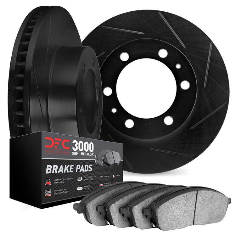 3102-76009 Slotted Brake Rotors with 3000-Series Semi-Metallic Brake Pads Kit [Black], 2003-2009 Lexus/Toyota/Scion, Position: F