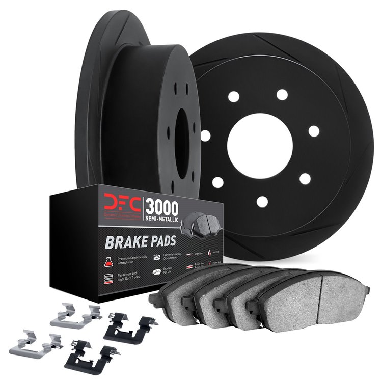 3112-54121 Slotted Brake Rotors with 3000-Series Semi-Metallic Brake Pads Kit & Hardware [Black], 1997-2004 Ford/Lincoln/Mercury