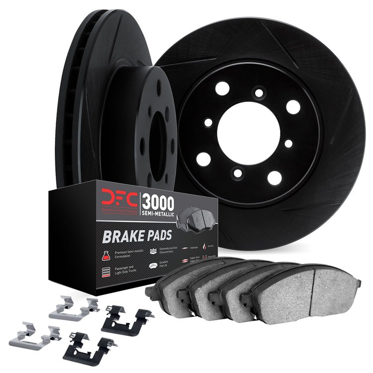 3112-54168 Slotted Brake Rotors with 3000-Series Semi-Metallic Brake Pads Kit & Hardware [Black], Fits Select Ford/Lincoln/Mercu