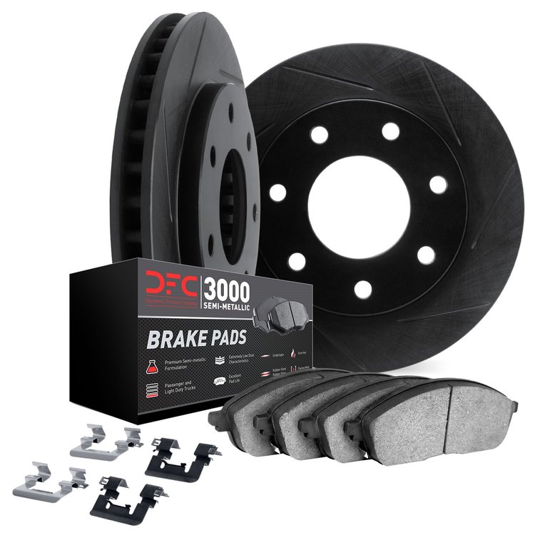 3112-54224 Slotted Brake Rotors with 3000-Series Semi-Metallic Brake Pads Kit & Hardware [Black], 2010-2014 Ford/Lincoln/Mercury