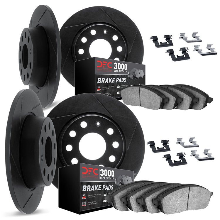 3114-11001 Slotted Brake Rotors with 3000-Series Semi-Metallic Brake Pads Kit & Hardware [Black], 1987-1989 Land Rover, Position
