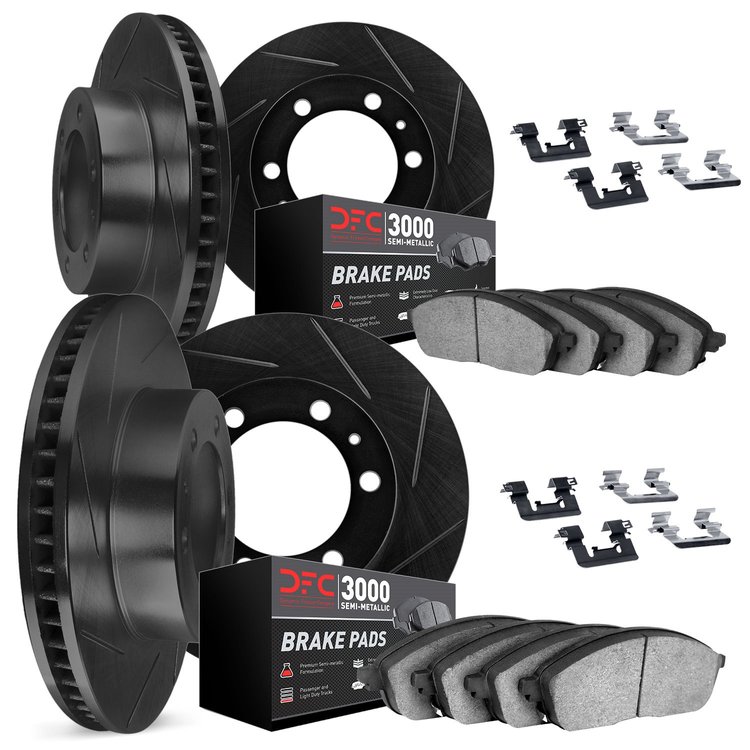 3114-48033 Slotted Brake Rotors with 3000-Series Semi-Metallic Brake Pads Kit & Hardware [Black], 2009-2014 GM, Position: Front 