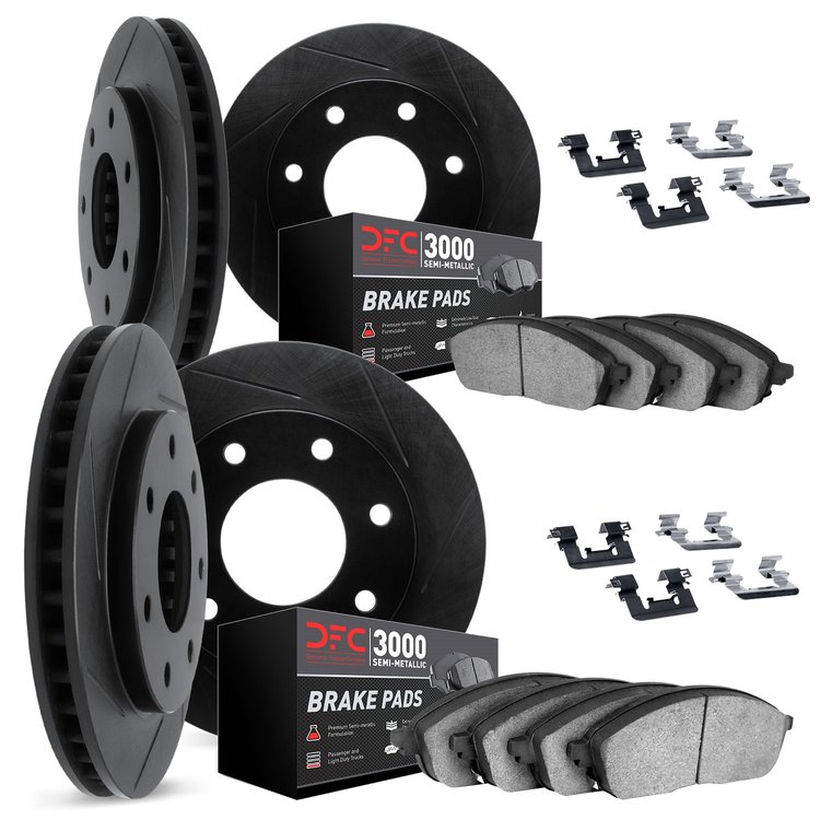 3114-54110 Slotted Brake Rotors with 3000-Series Semi-Metallic Brake Pads Kit & Hardware [Black], 2010-2011 Ford/Lincoln/Mercury