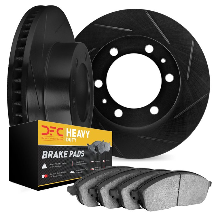 3202-40102 Slotted Brake Rotors w/Heavy-Duty Brake Pads [Black], 1993-1996 Mopar, Position: Front