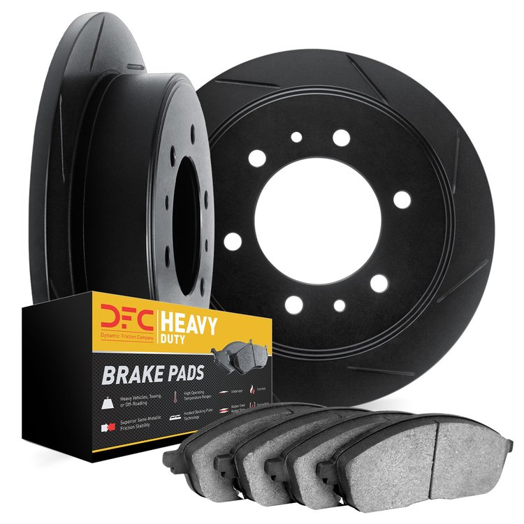 3202-40136 Slotted Brake Rotors w/Heavy-Duty Brake Pads [Black], 2003-2004 Mopar, Position: Rear